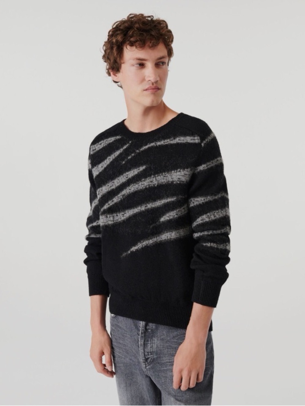 IRO Black Crewneck Sweater with Gray Striated Detail